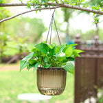 pots suspendus auto arrosants balcon cour plastique rayures vertes modernes marrons chaine inclusion plante