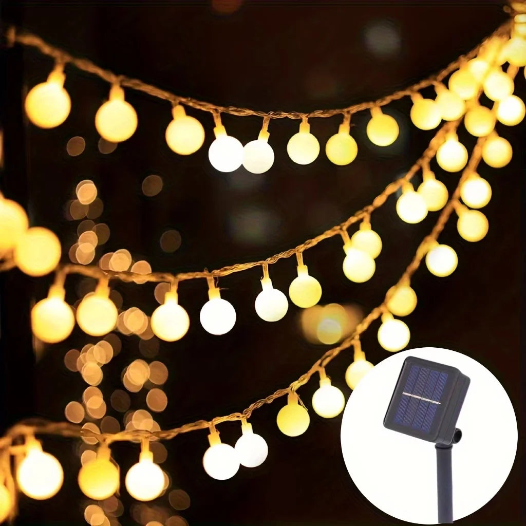guirlandes lumineuses solaires led jaune orangé boules rondes patio jardin decoration nocturne modes auto
