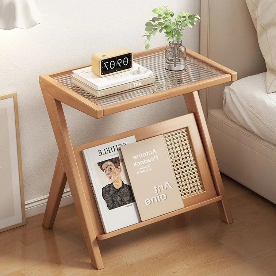 table basse verre transparent moderne table d'appoint bois massif scandinave minimaliste
