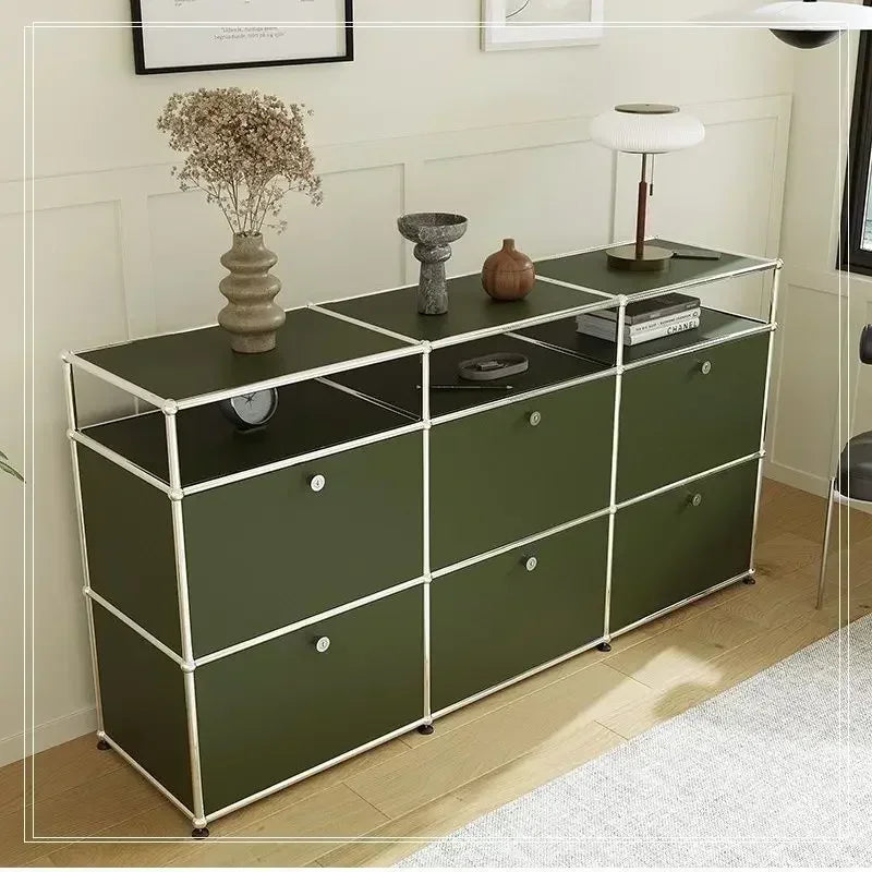 meuble tiroirs vert olive moderne pieds roulants tiroirs bois métal