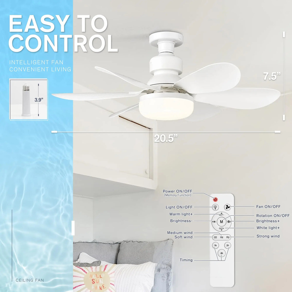 ventilateur blanc led 40w vitesses télécommande moderne pales blanches mat