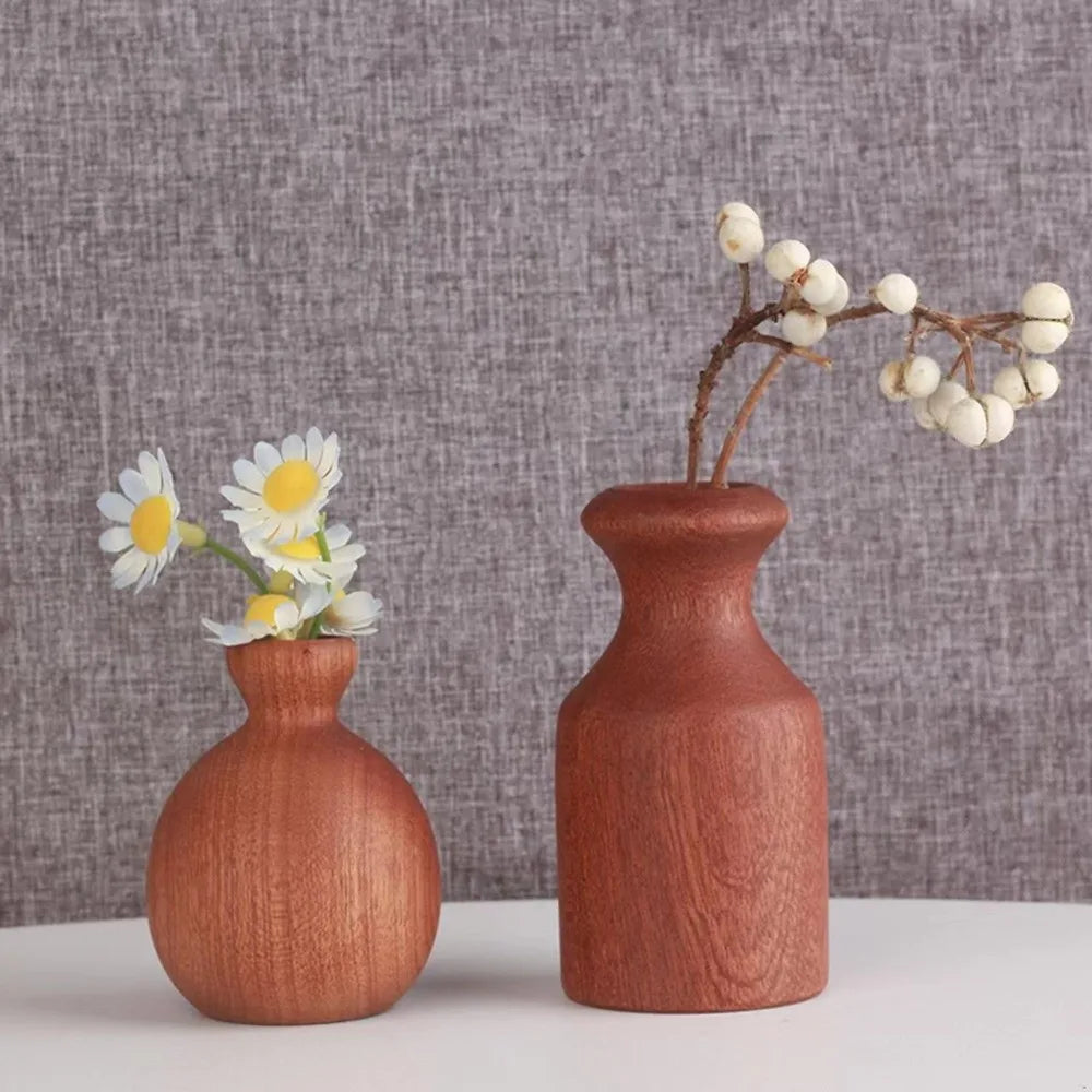 vase bois marron minimaliste décoration table maison marguerites coton rustic japonais