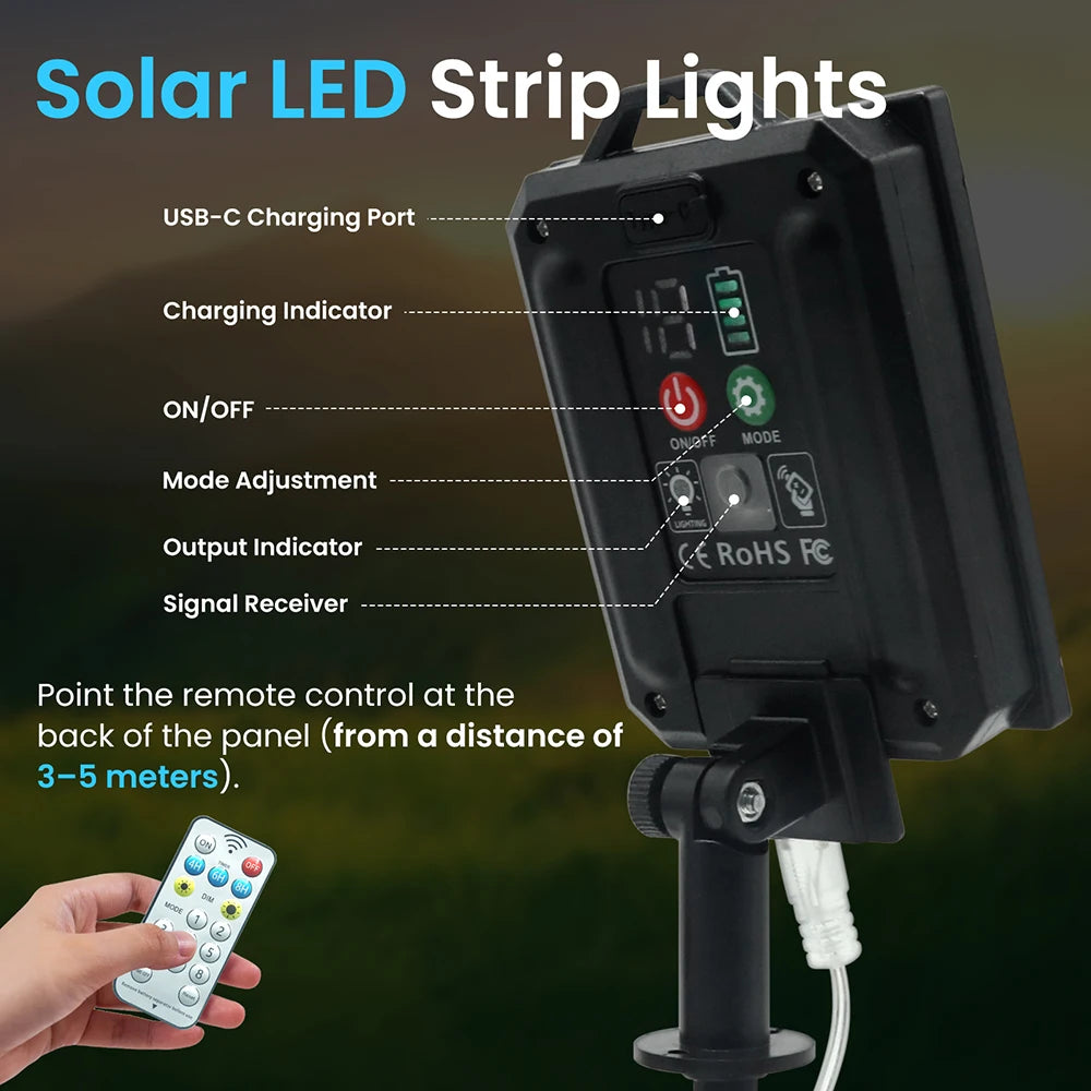 ruban led solaire blanc chaud 320leds/m télécommande panneau solaire moderne