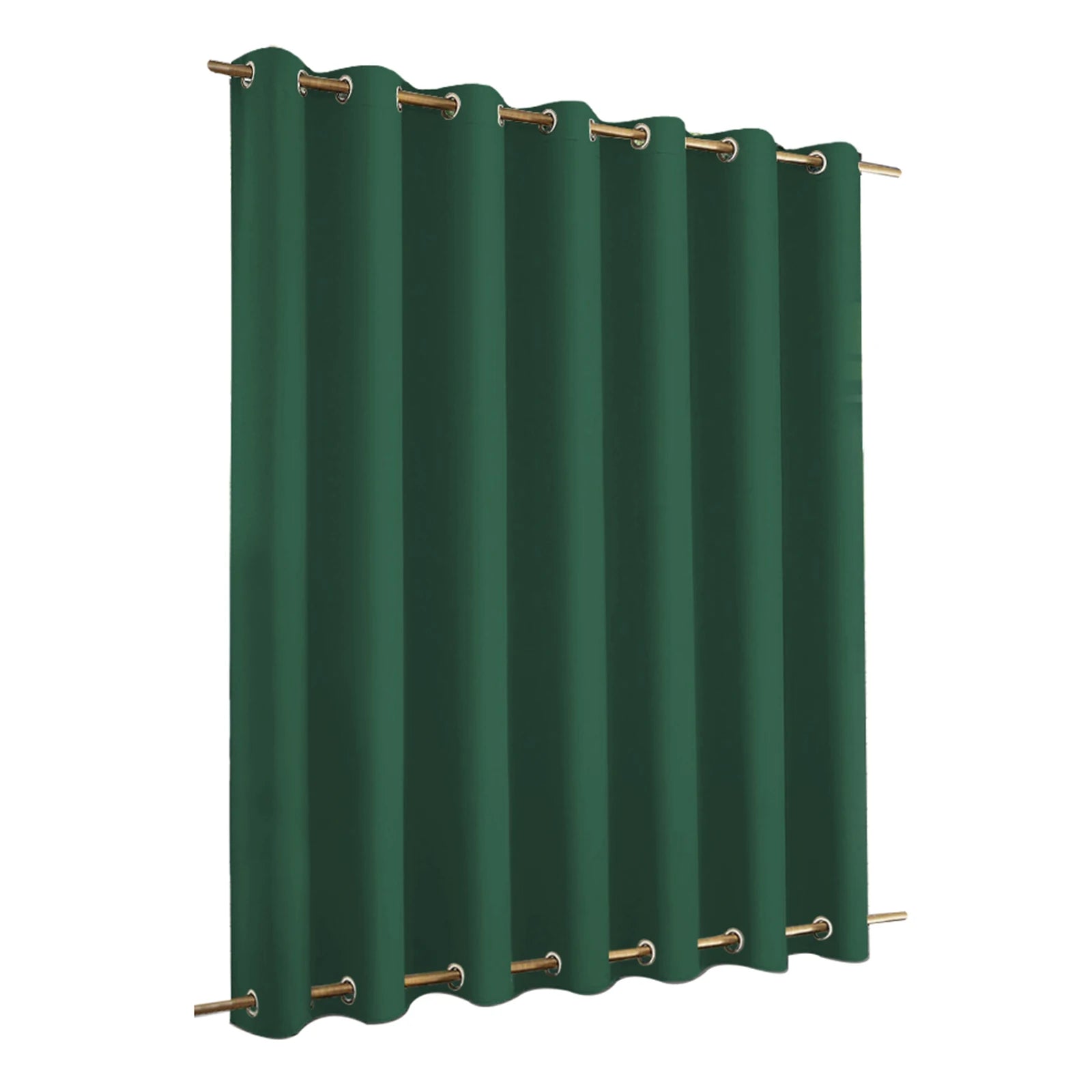 Rideau occultant vert foncé avec œillets dorés, idéal pour chambre ou salon, blocage optimal de la lumière et ajout d'une touche élégante à la décoration intérieure.