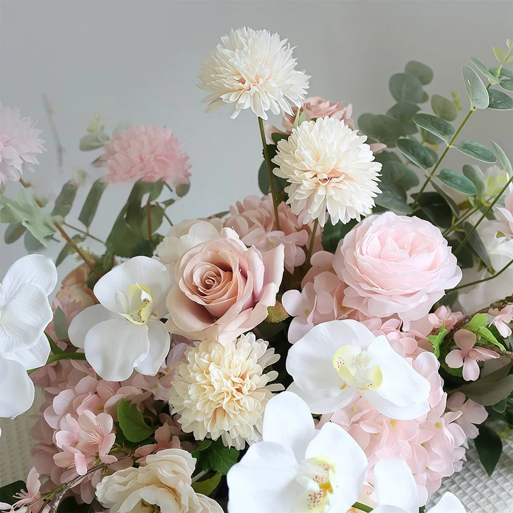 bouquet artificiel rose feuilles vertes mariage anniversaire baby shower extérieur classique fleurs variées
