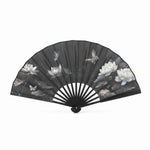 éventails pliants traditionnels chinois fleurs papillons calligraphie paysages noir blanc bleu gris rose support