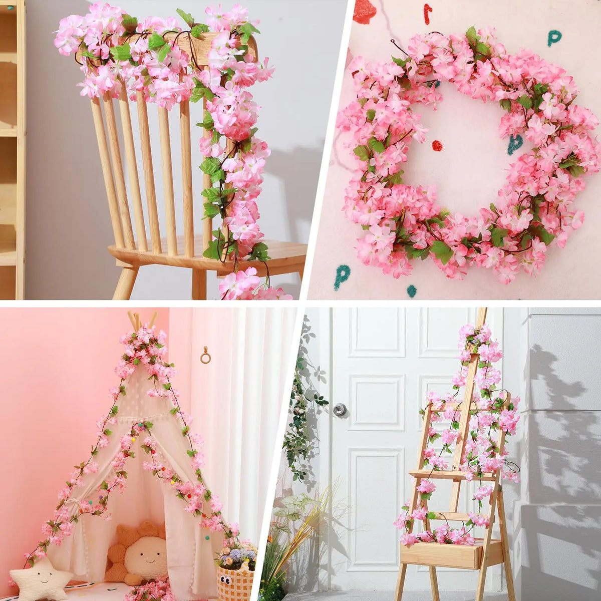 guirlande artificielle fleurs rose feuilles vertes décoration mariage anniversaire intérieur élégante pièces