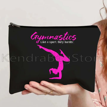 sac cosmétique noir toile motif gymnaste trousse maquillage voyage petite pochette zippée