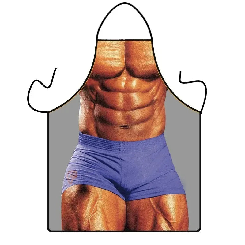 tablier homme musclé impression humoristique noir orange bleu gris abdos saillants cuisine barbecue