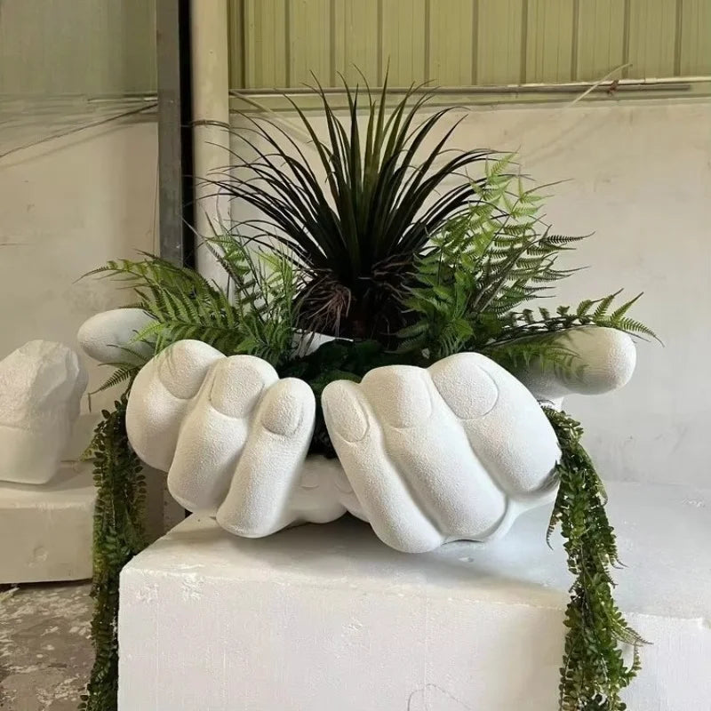 vase blanc main sculptée moderne décoration intérieure plante artificielle feuilles vertes adhésif unique