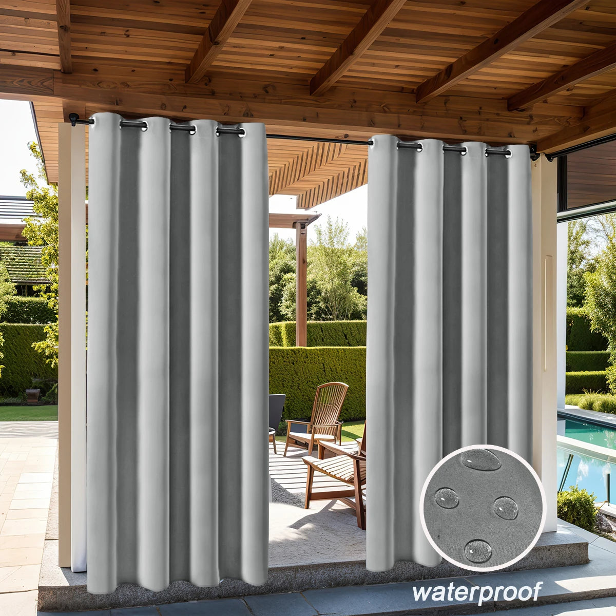 rideau occultant gris moderne imperméable extérieur jardin terrasse salon tissu épais