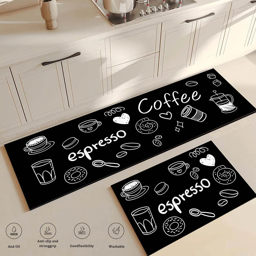 tapis cuisine noir motifs graphiques anti dérapant moderne 40x60cm 50x80cm