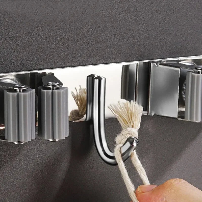 porte ustensiles mural crochet support rangement metal acier inoxydable moderne utilitaire argenté bois