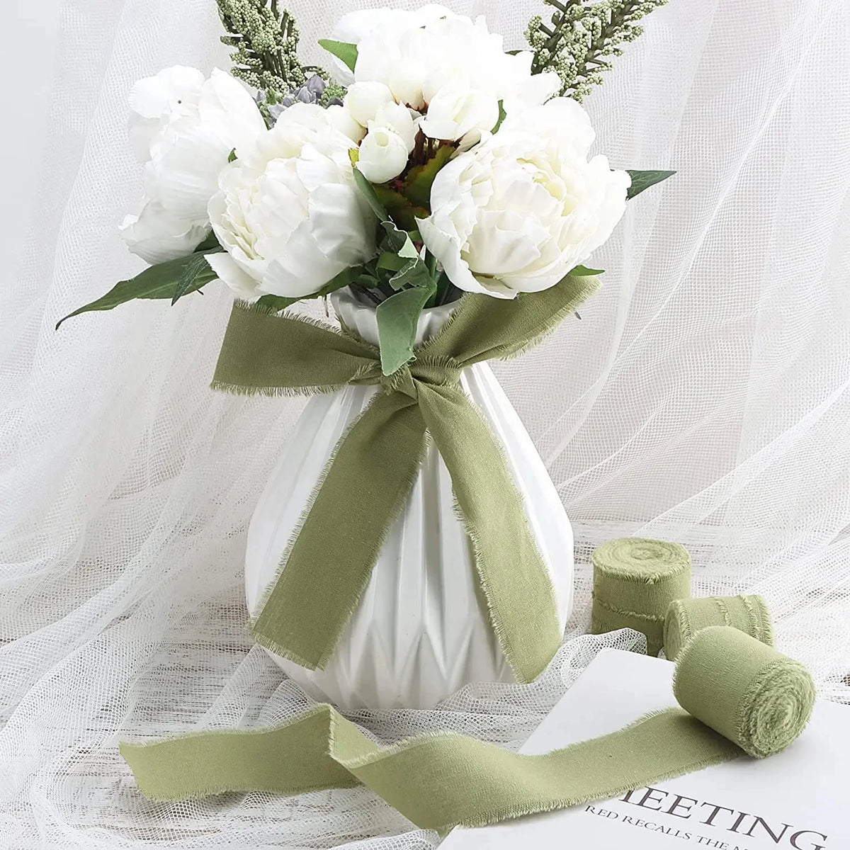 rubans coton organza 4cm largeur 5m longueur franges effilochées classiques coloris unis anniversaire mariage