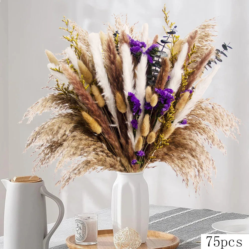 bouquet fleurs séchées naturel pampas violet beige intérieur décoration anniversaire baby showerHomeAssemblier