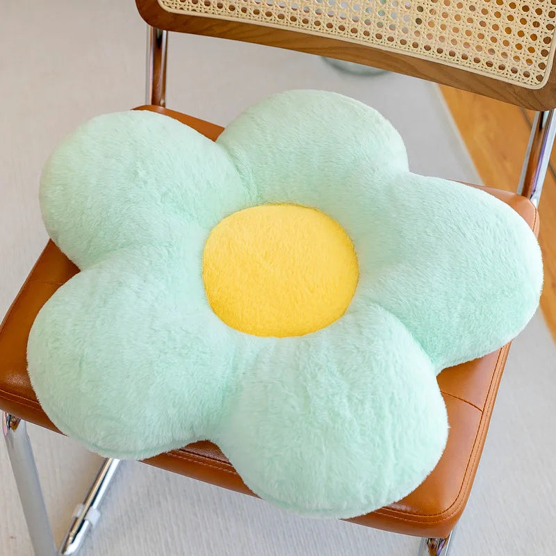 coussin rond fleuri pelucheux doux moderne vert rose blanc jaune gris