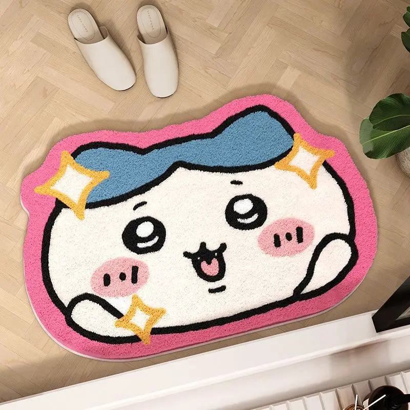 tapis sol peluche chambre fille dessin animé blanc rose bleu noir mignon cartoon personnage