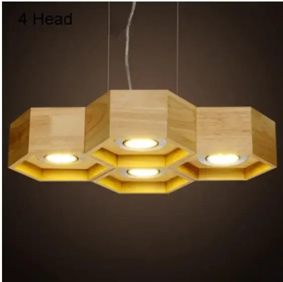 lustre suspendu bois clair hexagonal modernes ampoules led salon chambrehôtel