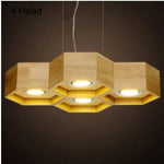 lustre suspendu bois clair hexagonal modernes ampoules led salon chambrehôtel
