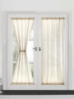 rideaux porte blanc cassé semi transparent texture lin rustique deux panneaux ceinture assortie