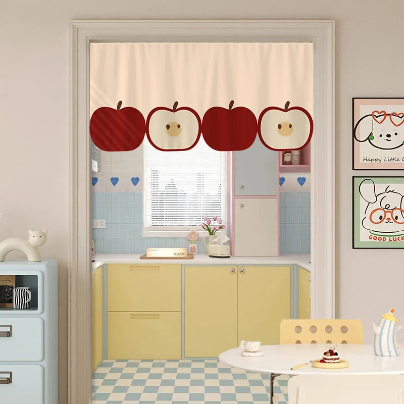 bannière décoration porte fenêtre motif carreaux fruits animaux kawaii enfant 95x45cm