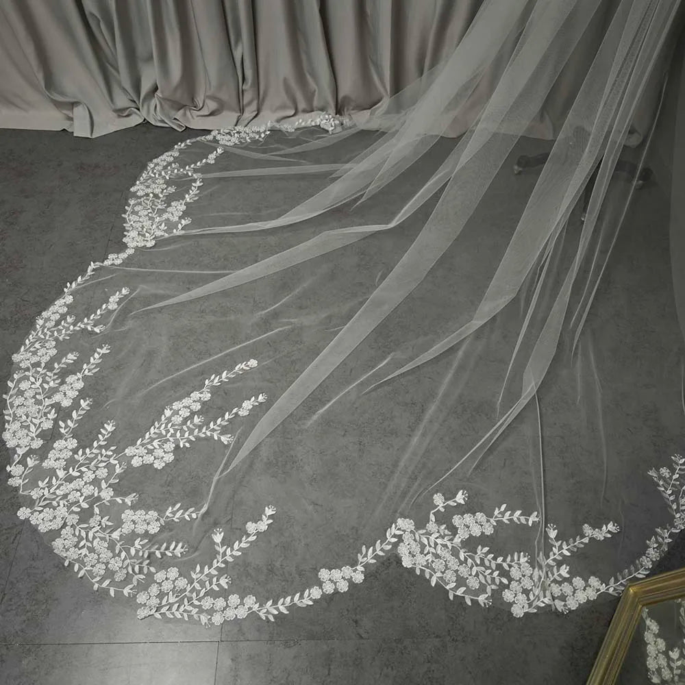 voile mariée blanc broderie florale transparent classique longueur 3m 35m 4m