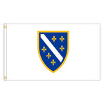 drapeau bosnie herzegovine polyester blanc bleu vert or gris armoiries fleurs lys croissants classique