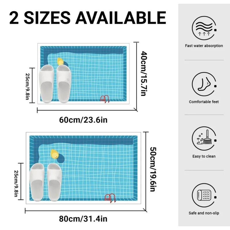 tapis bain antidérapant motifs piscine bleu blanc noir moderne absorbant eau texturé facile entretien