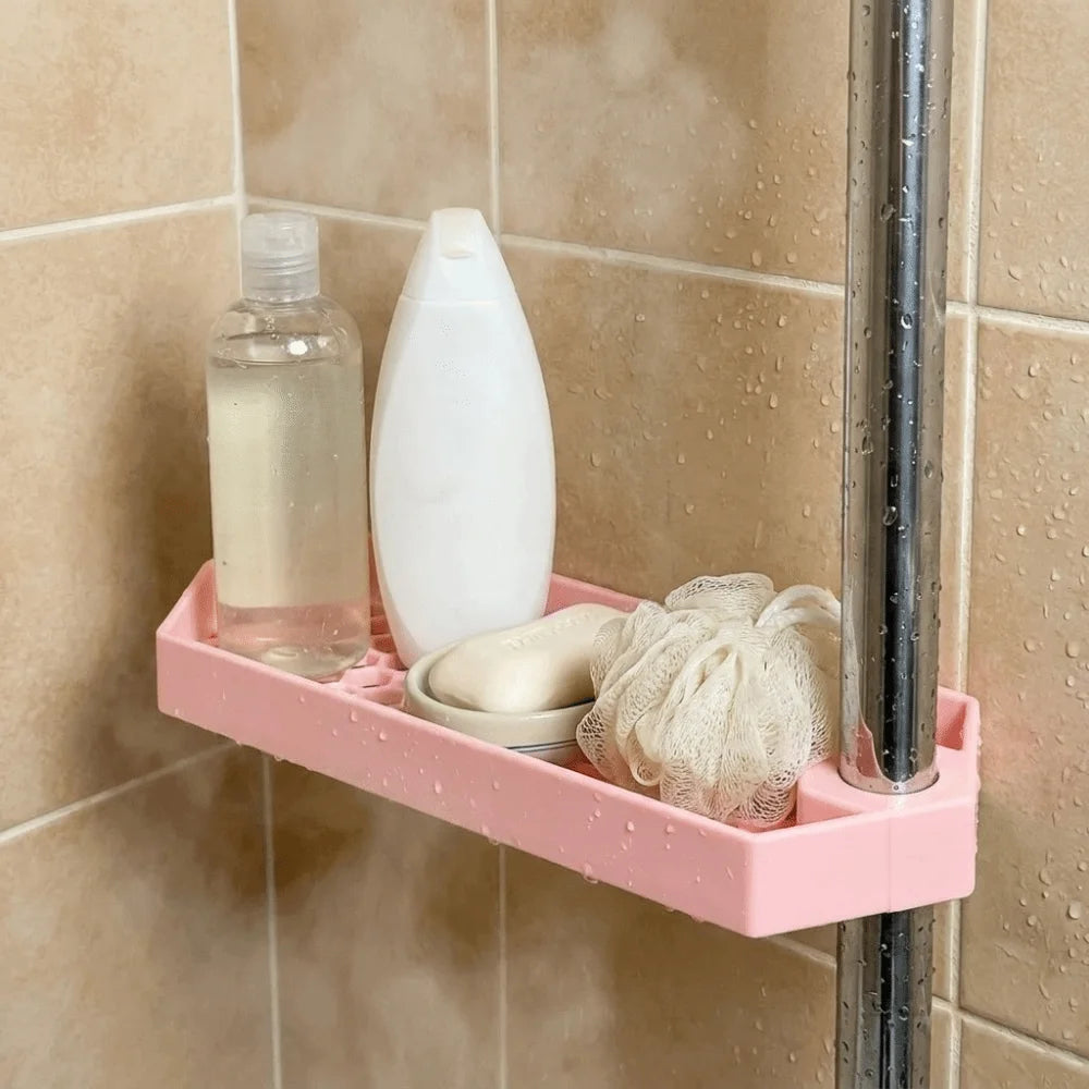 support rangement mural rose clair jaune noir grille hexagonale clips fixation rangement douche réutilisable
