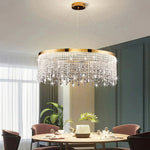 chandelier cristal moderne doré suspension cristaux prismes luxueux transparent multiples formes