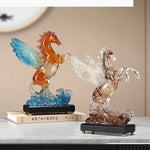 statuette pegase cheval ailé vague transparente bleu orange décoration maison festive