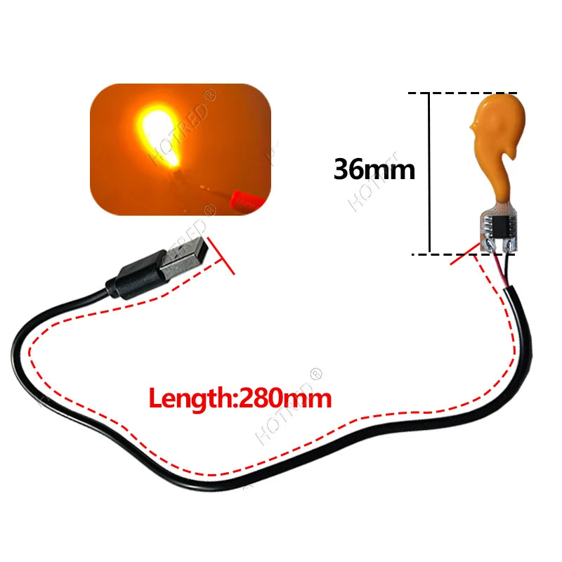 décoration anniversaire bougie led flamme orange moderne câble usb 5v 280mm
