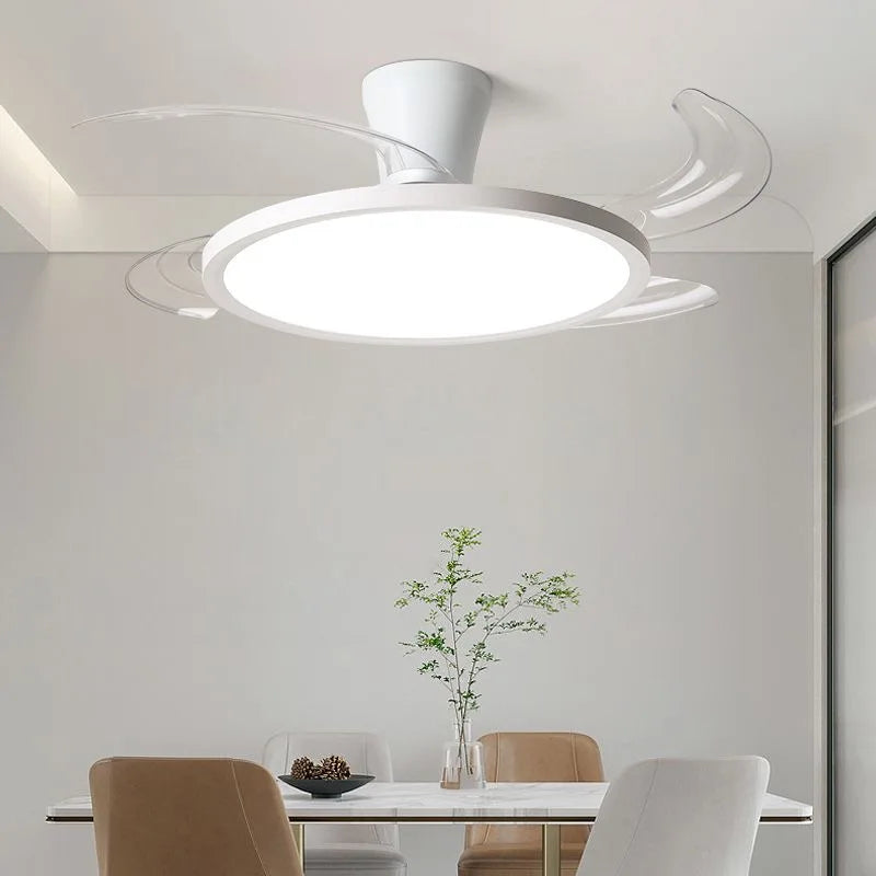 ventilateur led moderne invisible 48 pouces moteur dc grande puissance air pales pliables blanc