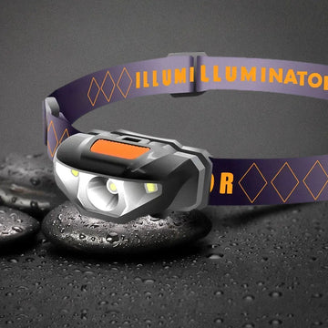 lampe frontale led noire orange violet bandeau elasto réglable mode camping pêche chasse led