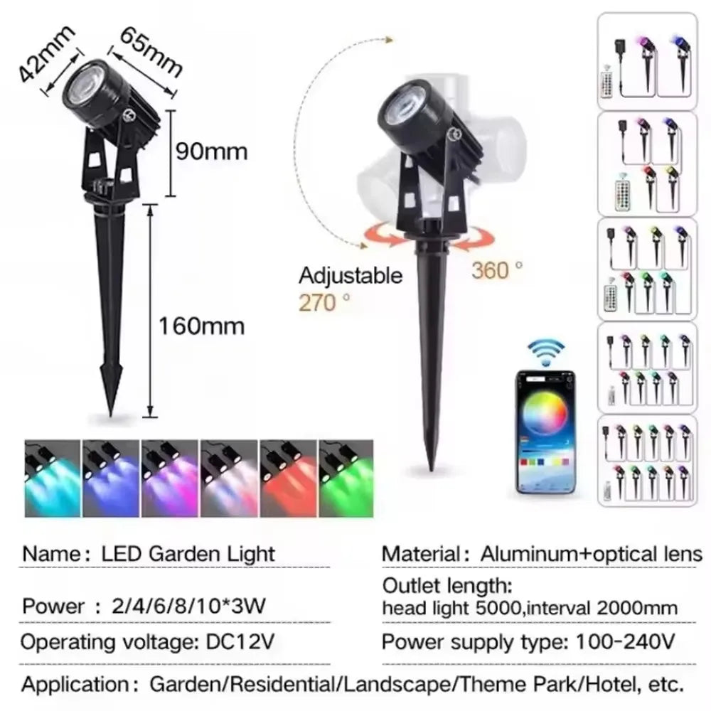 spots led jardin ip65 étanches noirs modernes télécommande adaptable echangement couleurextérieur abs