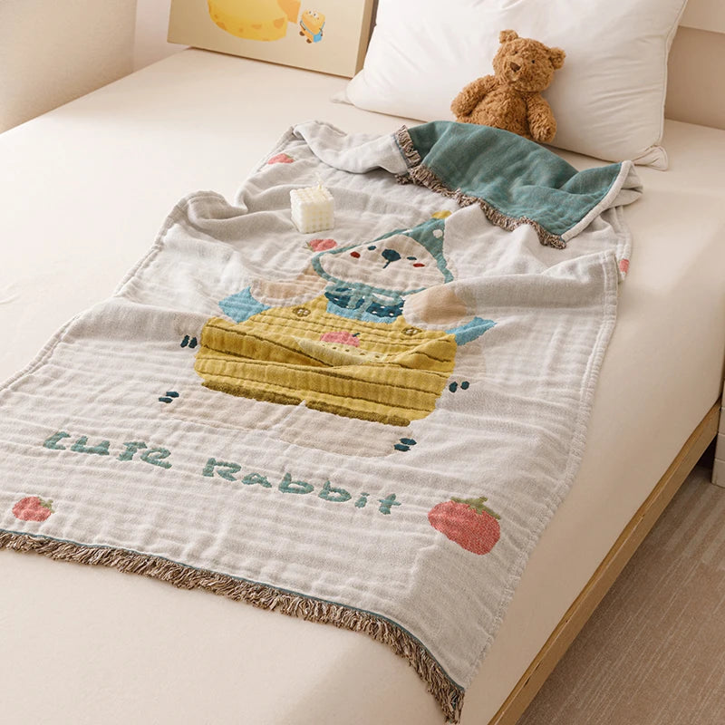 couverture coton animaux motifs douce bébé enfant jacquard absorbante multifacteurs rose gris blanc