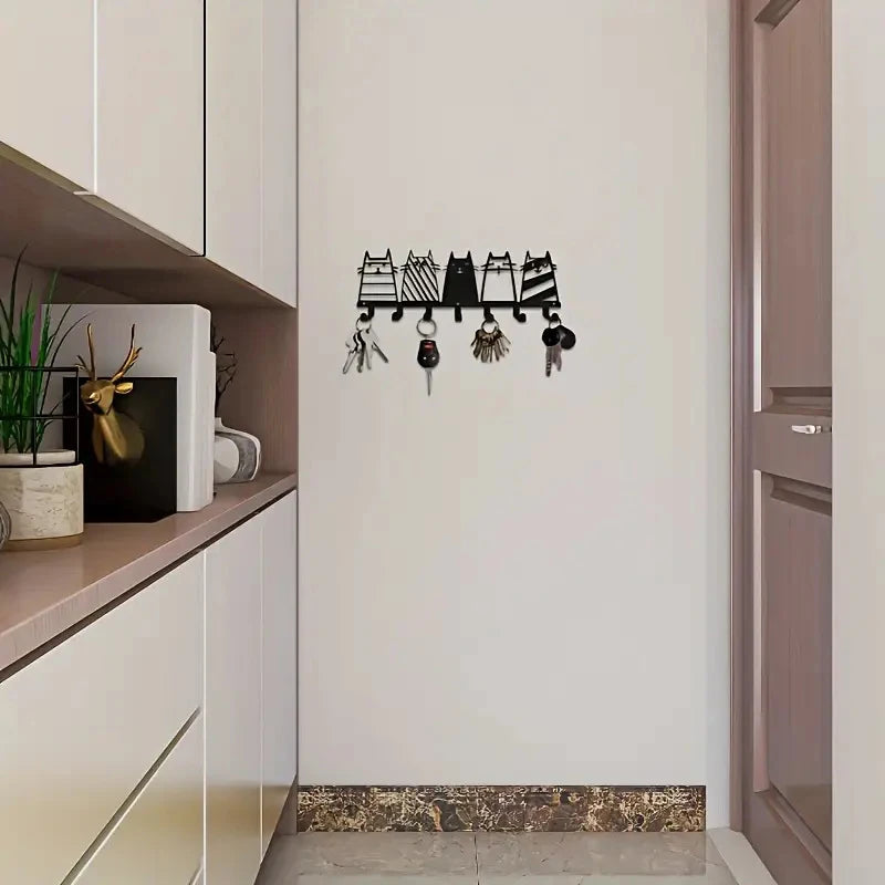 porte manteau mural chats noir blanc moderne support clés sacs dos serviettes décoration intérieure