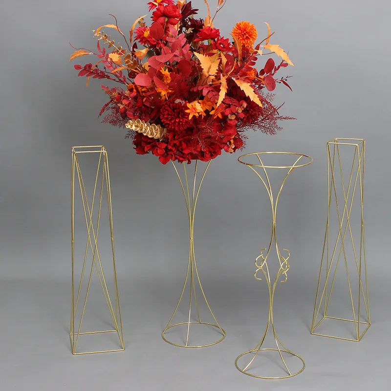 support fleurs artificielles moderne bouquet doré élégant décoration mariage tablecoration métal or rouge blanc