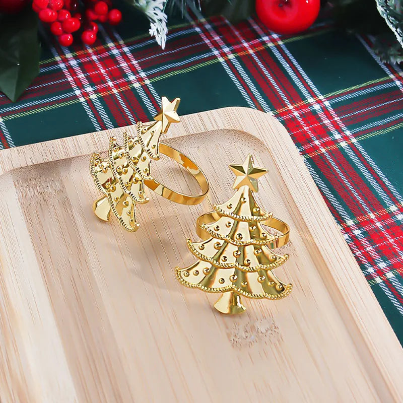 boucles serviette métal arbre noël vert doré rouge festive clips