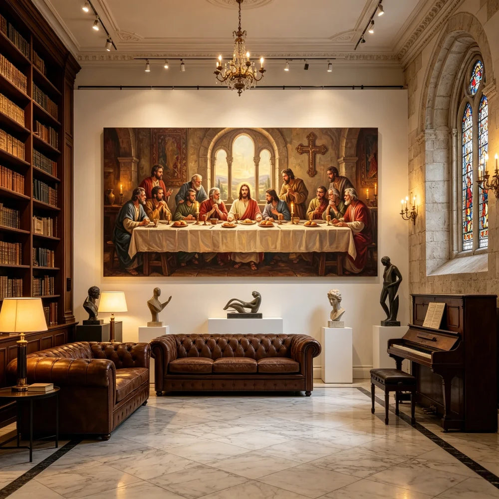 tableau mural toile cène jésus apôtres peinture religieuse classique salon salle manger multicolore personnages