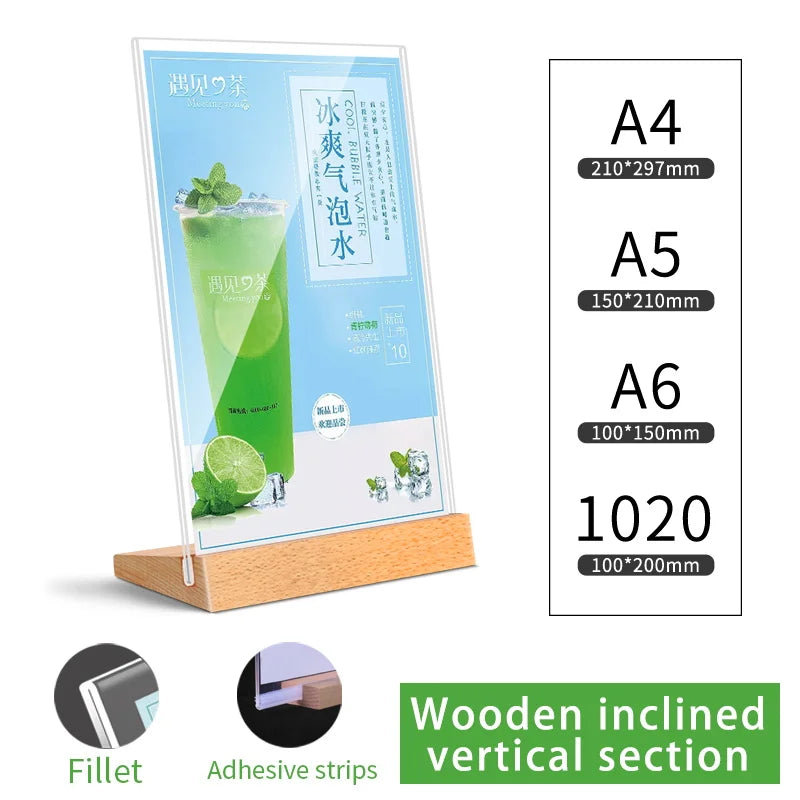 support carte table acrylique transparent base bois clips restaurant