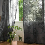 rideau voilage gris foncé motifs floraux translucide bohème chic vintage chambre coucher