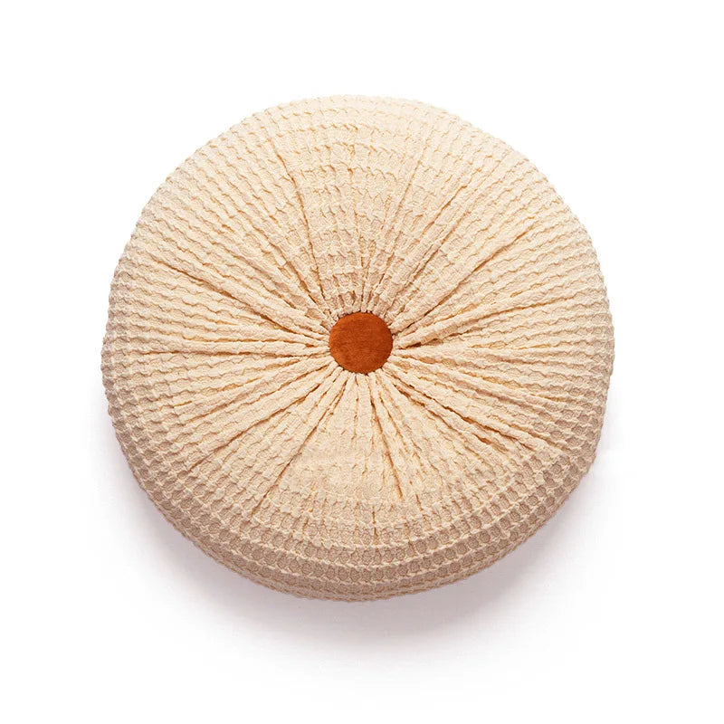 coussin rond massage amovible lavable marron clair beige texture tissée moderne salon chambre adultes
