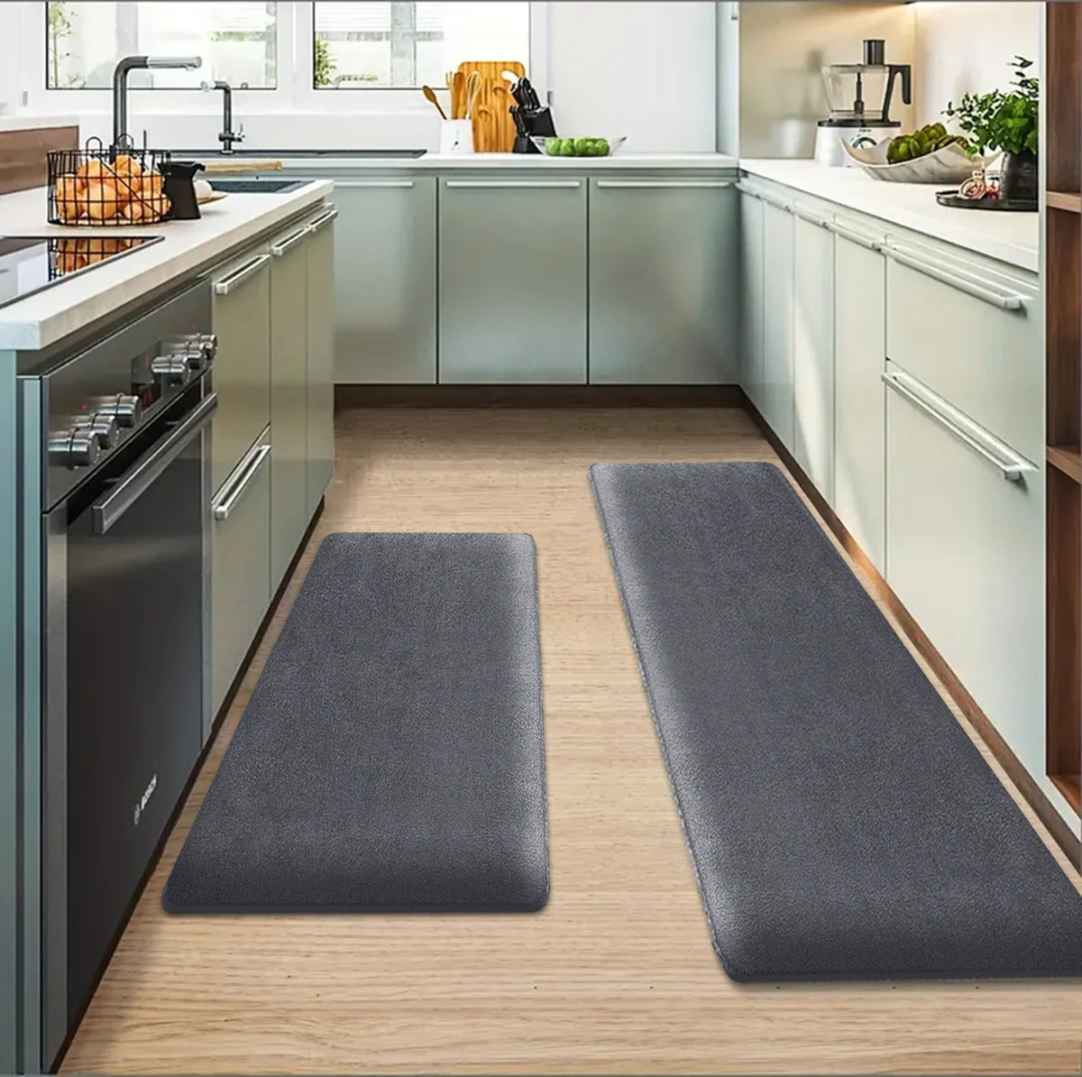 tapis sol antidérapant polyester gris foncé velours moderne cuisine salon 80cm 50cm