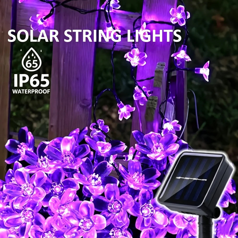guirlande lumineuse solaire fleurs multicolore violet blanc moderne halloween noël mariageextérieur clips