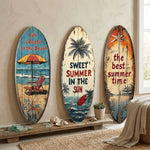 décoration murale surf plage palmiers parasols effet vieilli bois brut vintage rustique