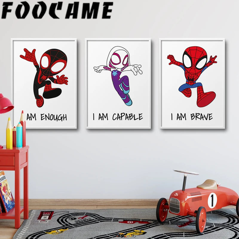 affiches spider man enfants chambre nursery décoratives super héros textes motivationnels illustrations cartoon