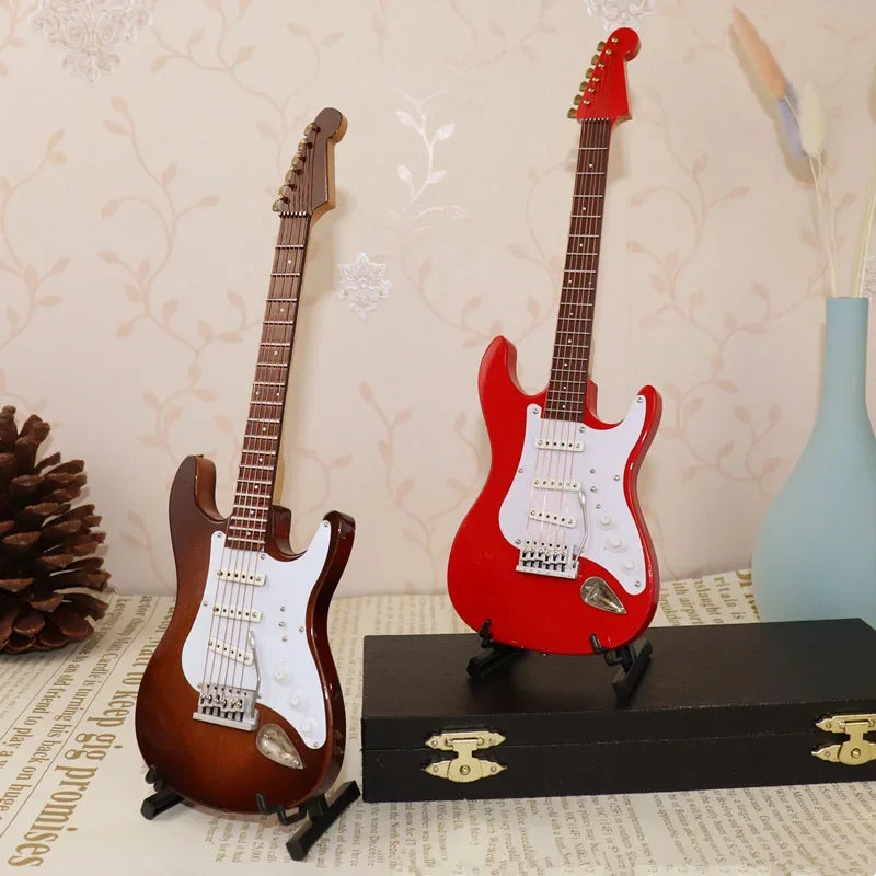 guitare électrique miniature bois support clip marron noir rouge blanc classique