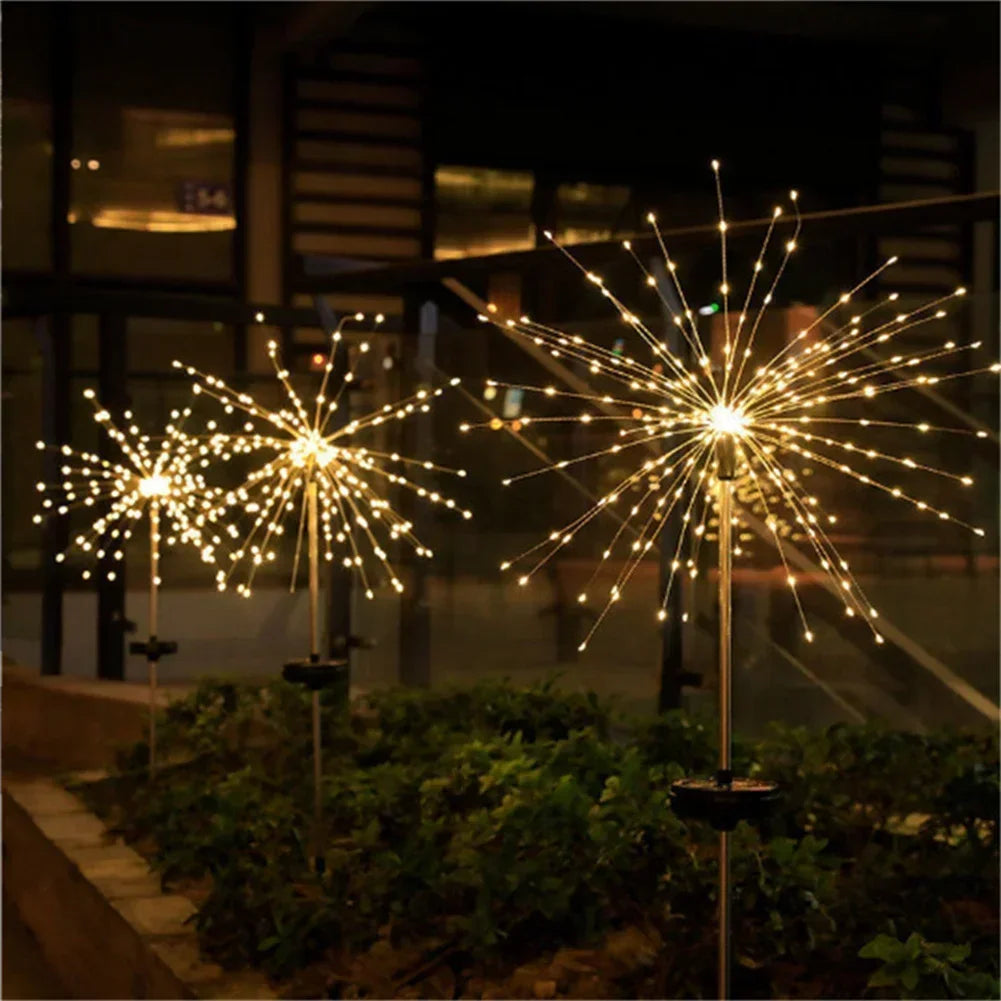 lumière solaire extérieure led feu d'artifice multicolore jardin décoration festive
