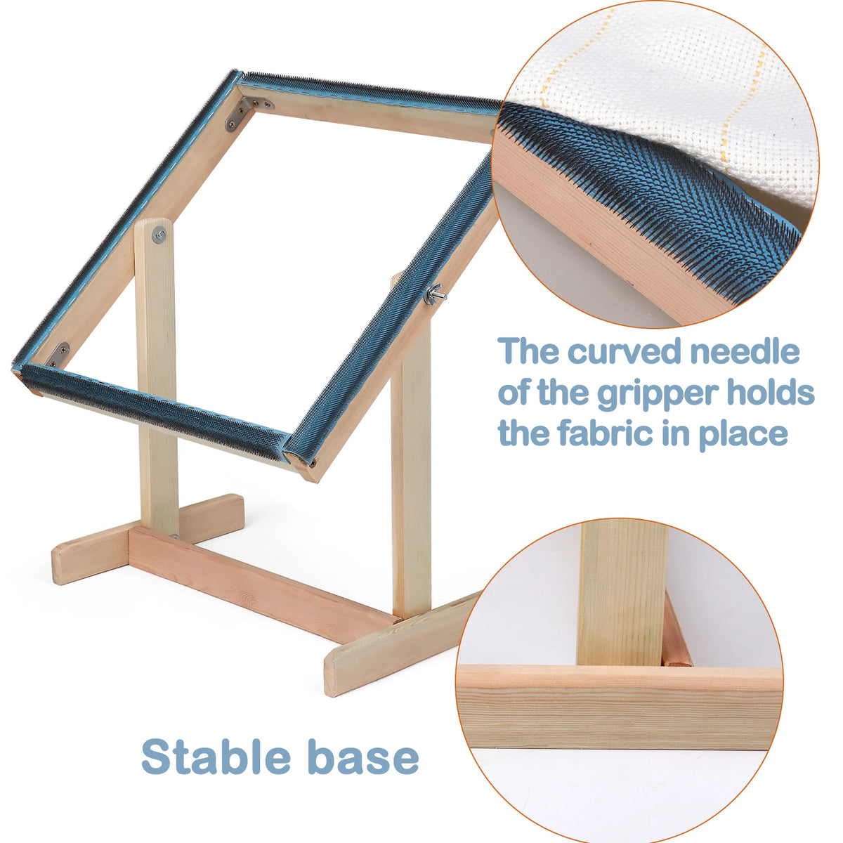 Cadre broderie bleu marine beige tissu pointillé vis clips tournevis pratique robuste 25cm 36cm